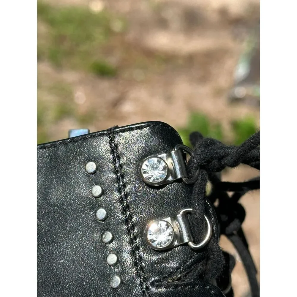Girls Black Combat Boots Studded Goth Moto Ankle Boots Size 1 Kidpik
